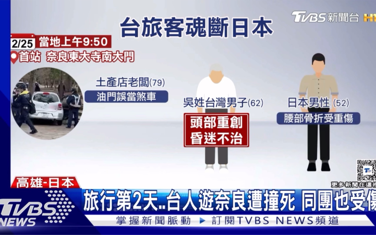 (tvbs新闻台)日本奈良发生交通意外一名62岁台湾男游客死亡