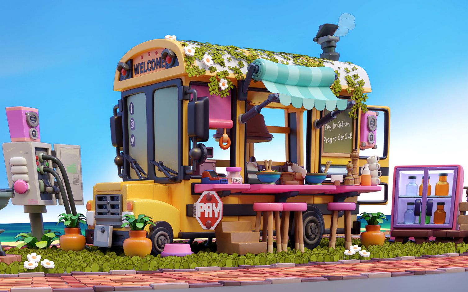 【maya场景建模】卡通餐车模型制作,0基础场景建模教程