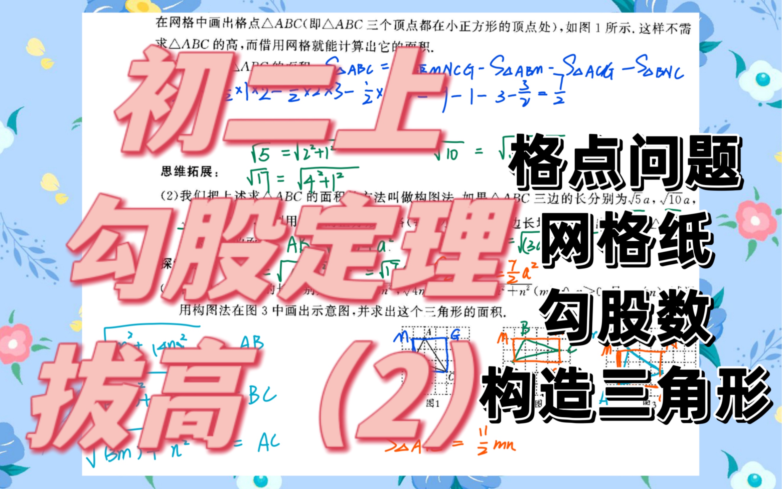 初二上.勾股定理.拔高(2).格点问题.网格纸.勾股数.构造三角形哔哩哔哩bilibili