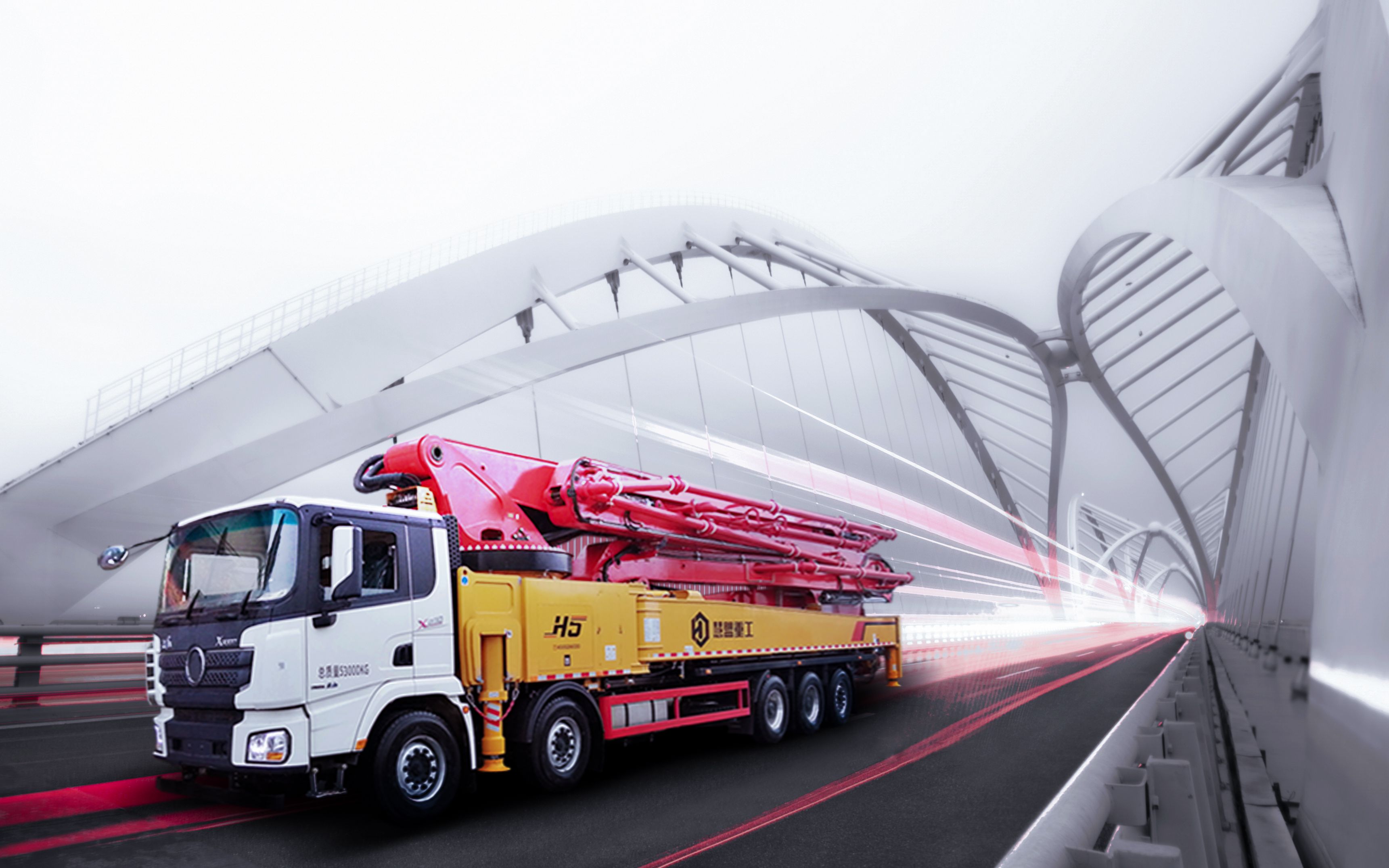 慧盟重工五桥70米长臂架泵车,6分钟泵送一车混凝土!