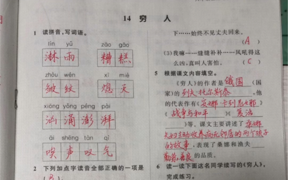 [图]六上《穷人》练习册答案