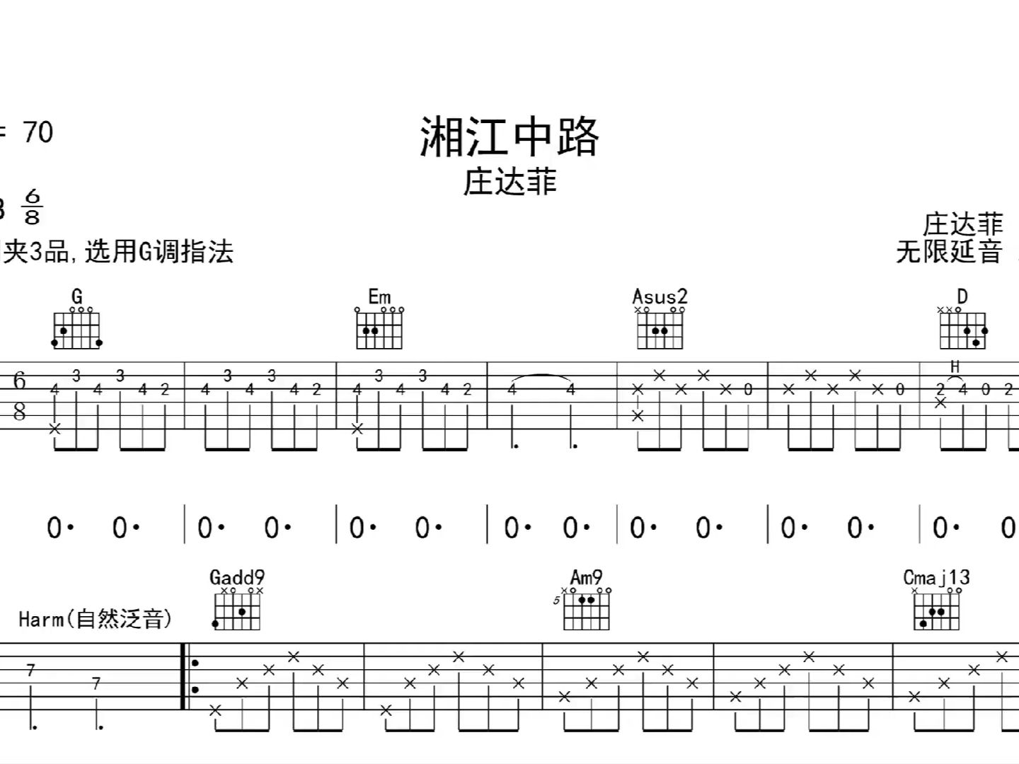 湘江中路,吉他譜,吉他彈唱,動態吉他譜