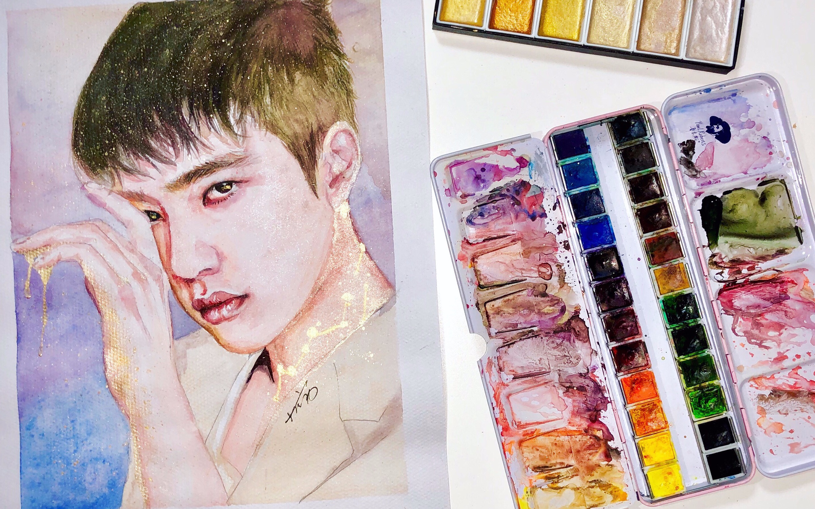 【exo】【手绘水粉】30块的颜料画都暻秀_哔哩哔哩 (゜-゜)つロ 干杯