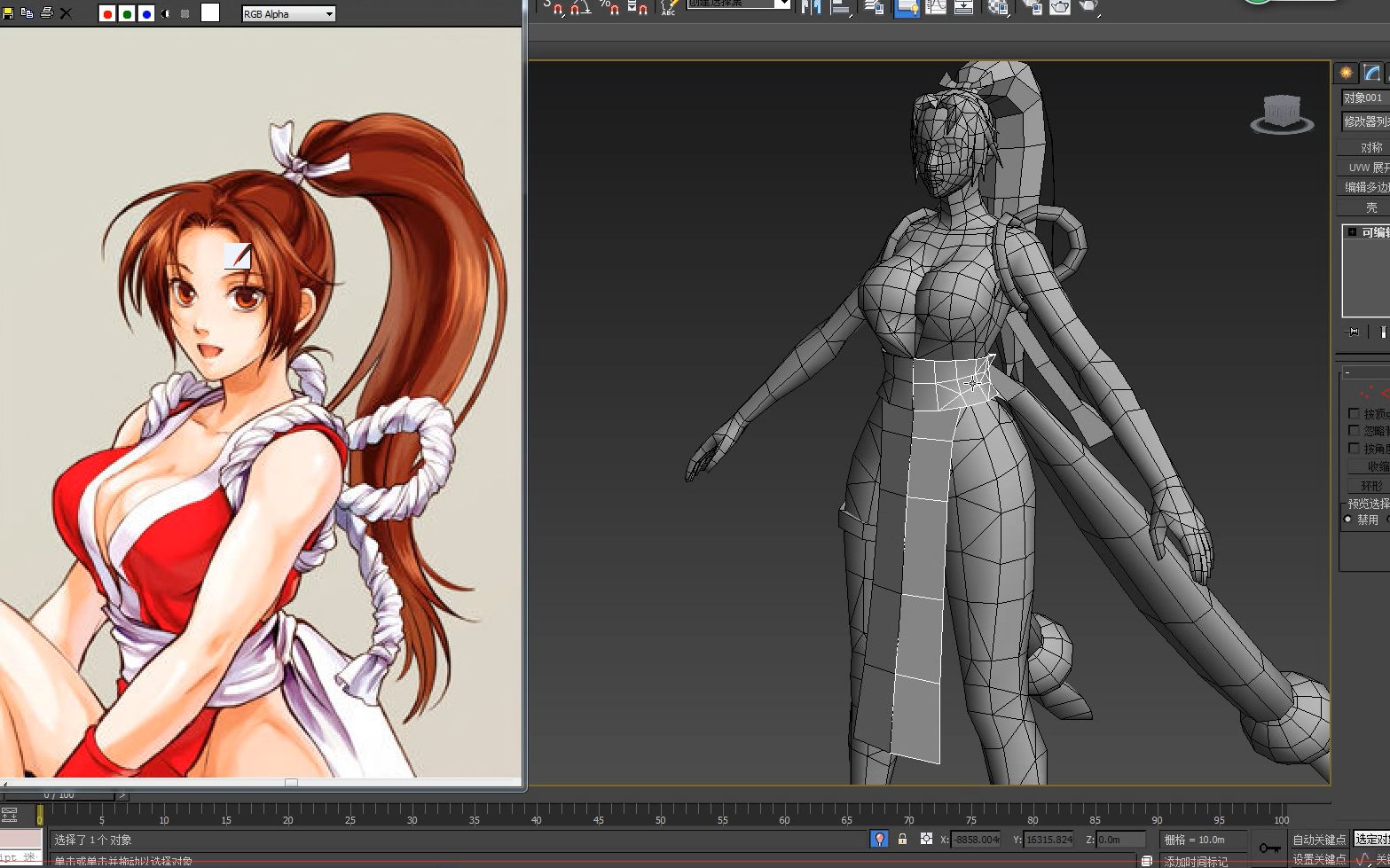 【3dmax建模】王者荣耀"不知火舞"女英雄游戏模型,是你的不知去向吗?