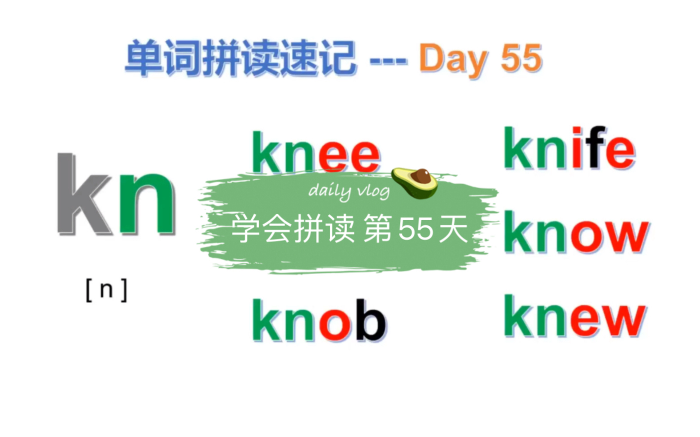 学会拼读 第55天 辅音组合kn ,它的发音比较固定,要好好练哔哩哔哩bilibili