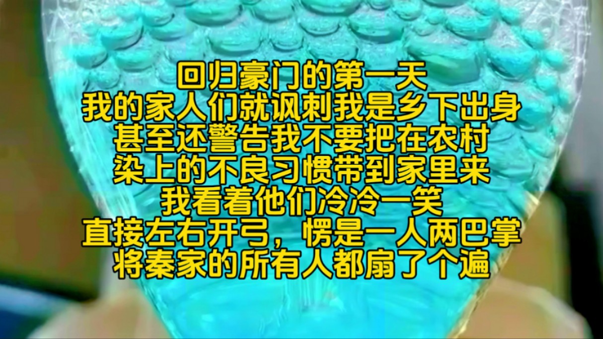 回归豪门的第一天,我的家人们就讽刺我是乡下出身,甚至还警告我不要把在农村染上的不良习惯带到家里来,我看着他们冷冷一笑,直接左右开弓,愣是一...