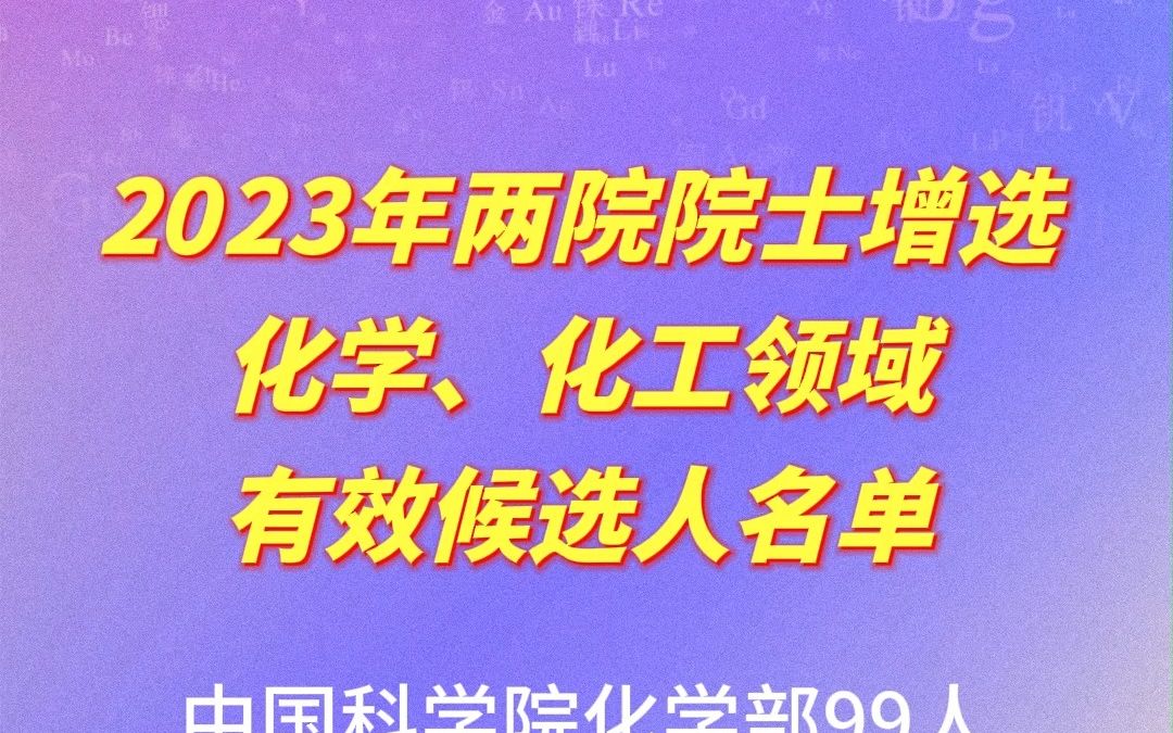 2023年两院院士增选化学、化工领域候选人一览哔哩哔哩bilibili