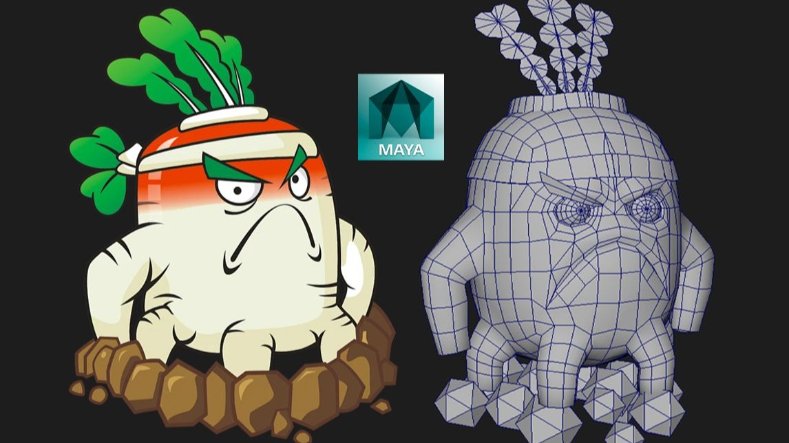 《植物大战僵尸》白萝卜模型0基础布线,maya卡通角色建模教程