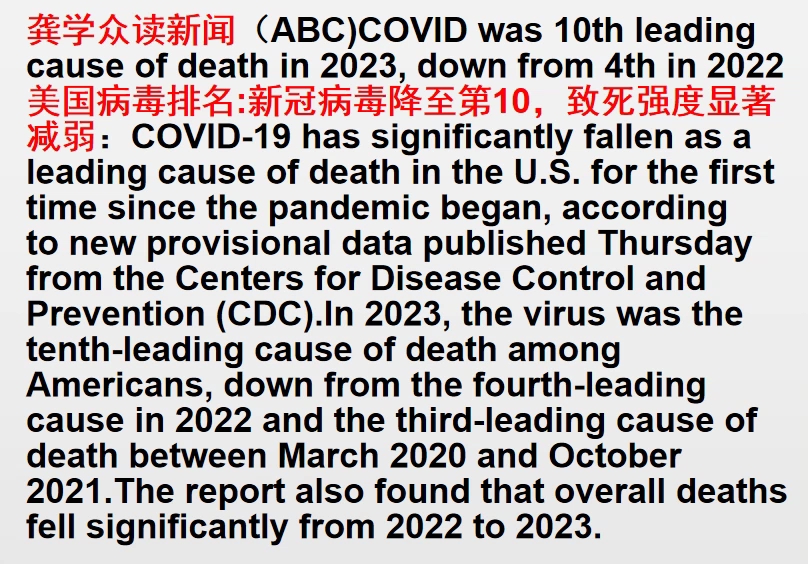 龚学众读新闻(abc)美国病毒排名:新冠病毒降至第10,致死强度显著减弱