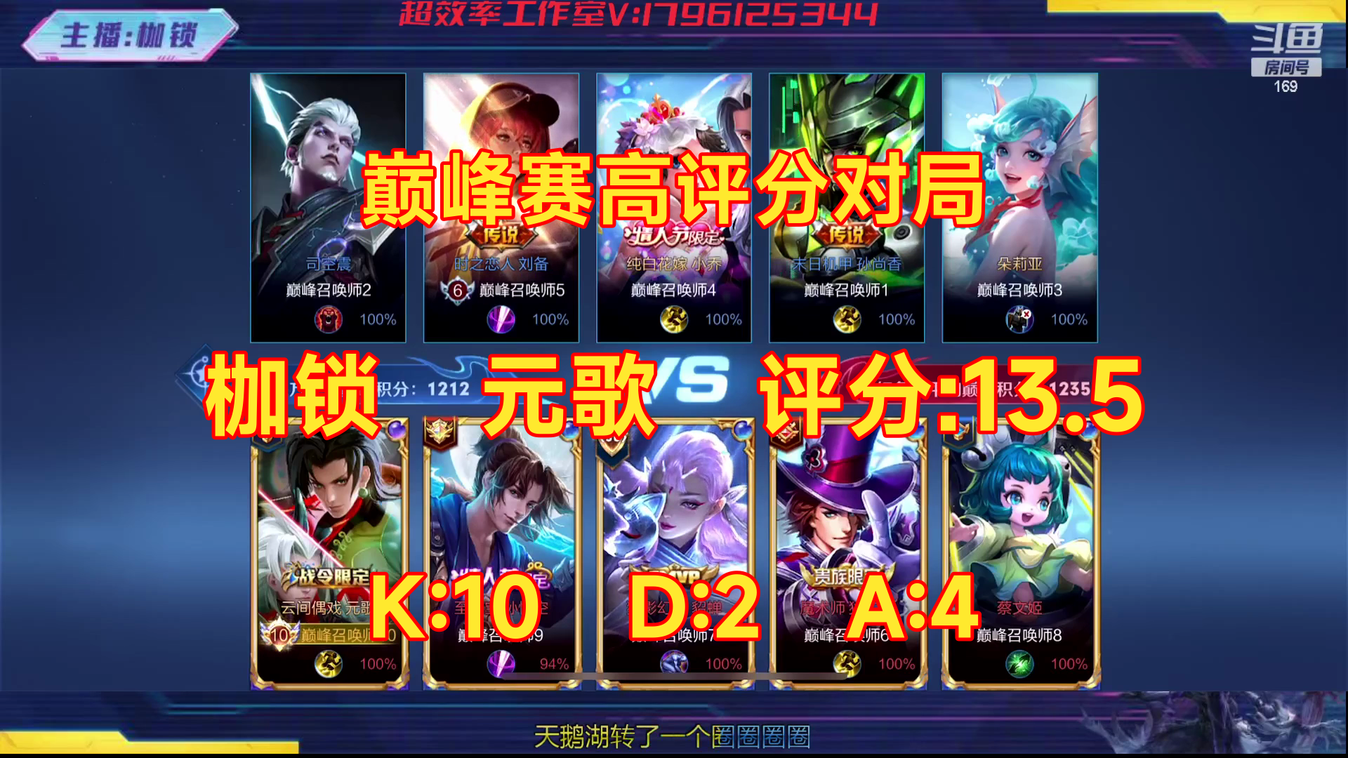 11/11 王者荣耀 枷锁 元歌 巅峰赛高评分对局 评分:13.