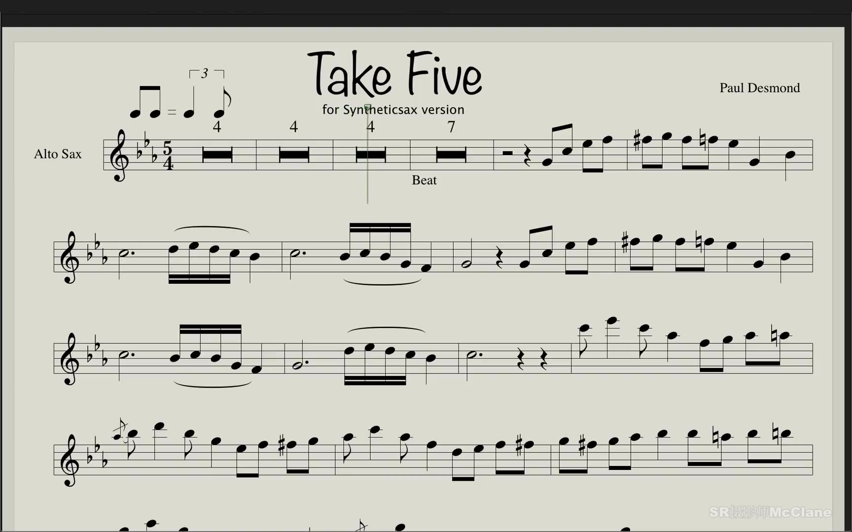 [图]Paul Desmond - Take Five (中音萨克斯示范和乐谱)