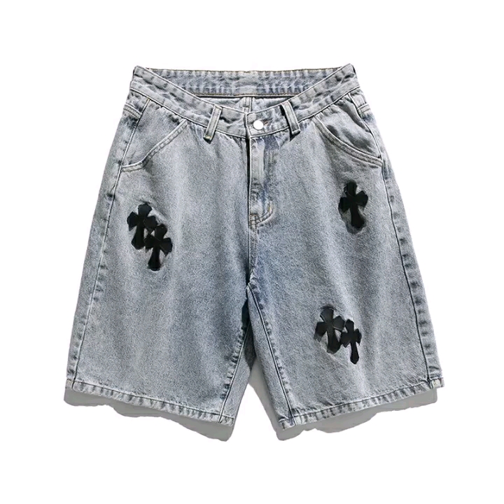 克罗心chromeheartsch拼皮牛仔短裤