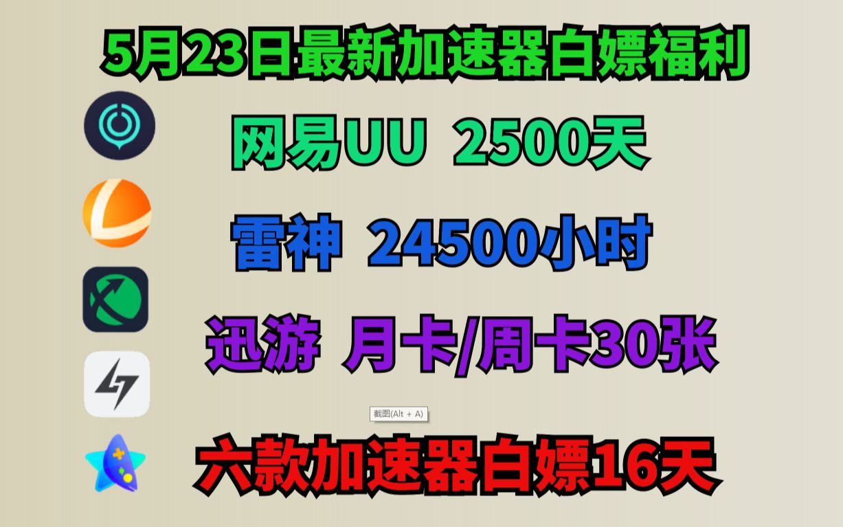 游戏加速器推荐、UU加速器5月23日加速器免费加速器口令UU/雷神/迅游/奇妙/小黑盒、人手一份