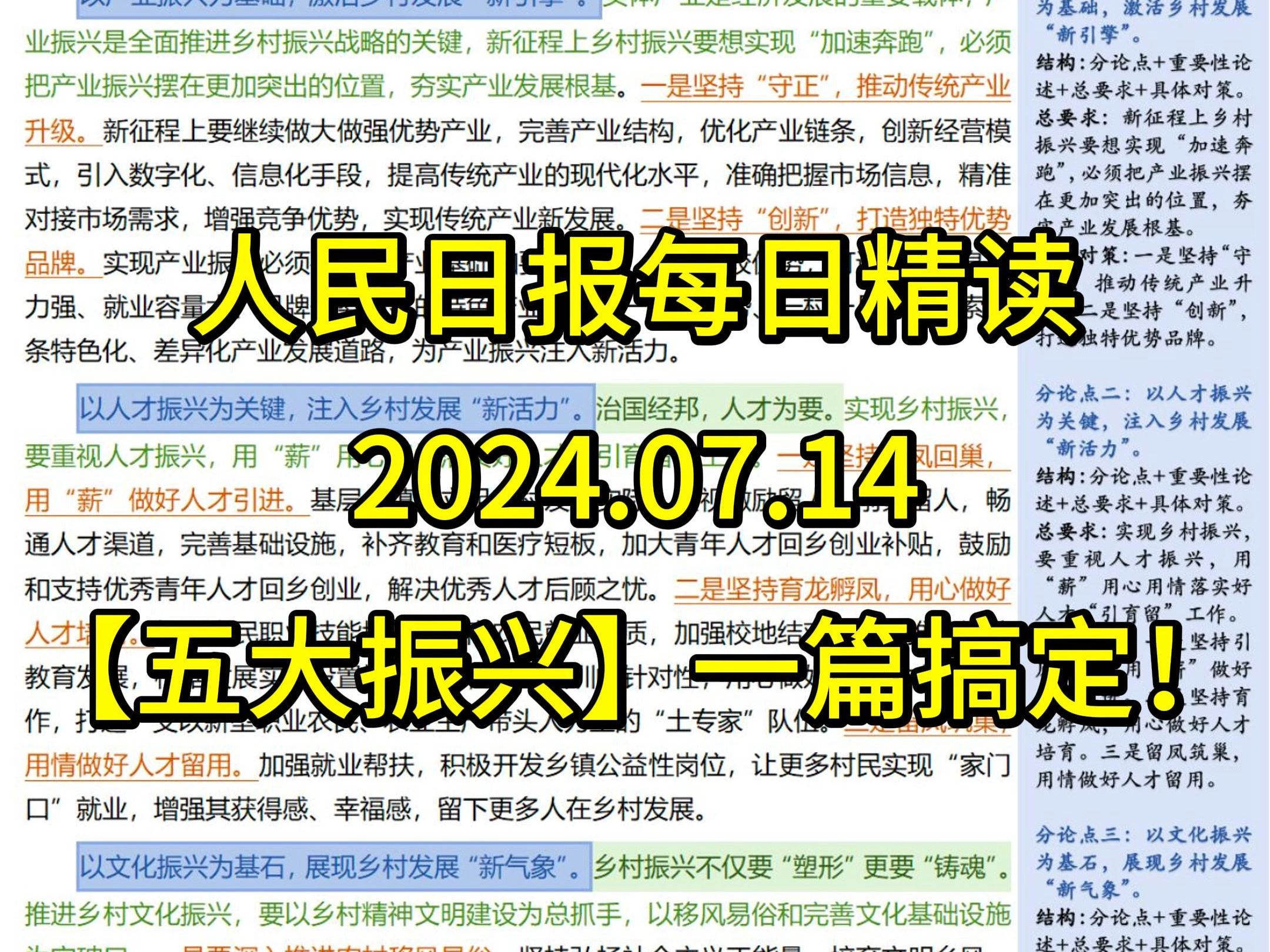 精读7.14:人民论坛网专家文章【五大振兴】,公考热点,背这一篇就够了!!哔哩哔哩bilibili