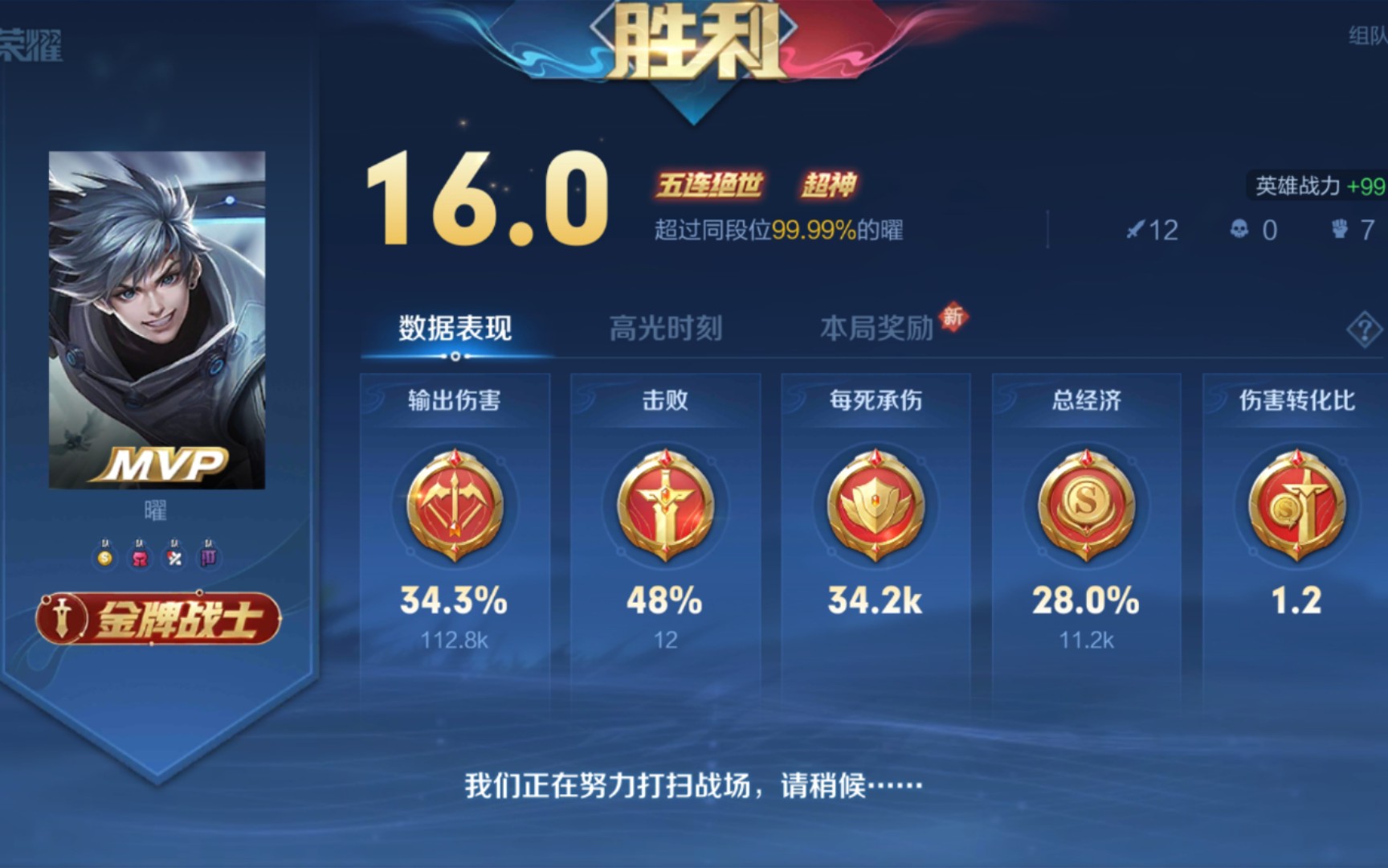 东方曜王者排位第一个五杀,也是第一个16.0,值得纪念