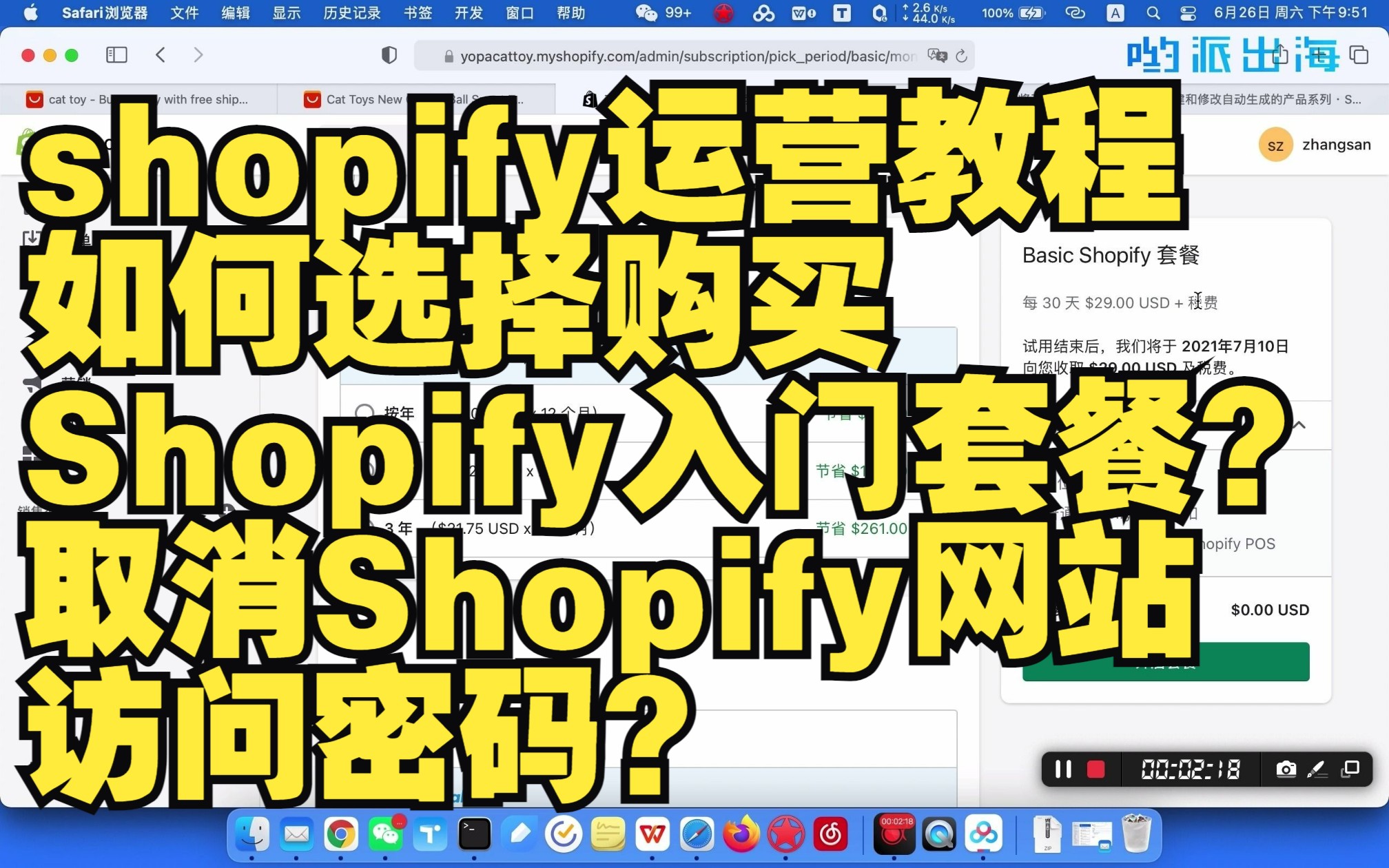 shopify运营教程1.6:如何选择购买Shopify独立站入门套餐?取消Shopify网站访问密码?哔哩哔哩bilibili