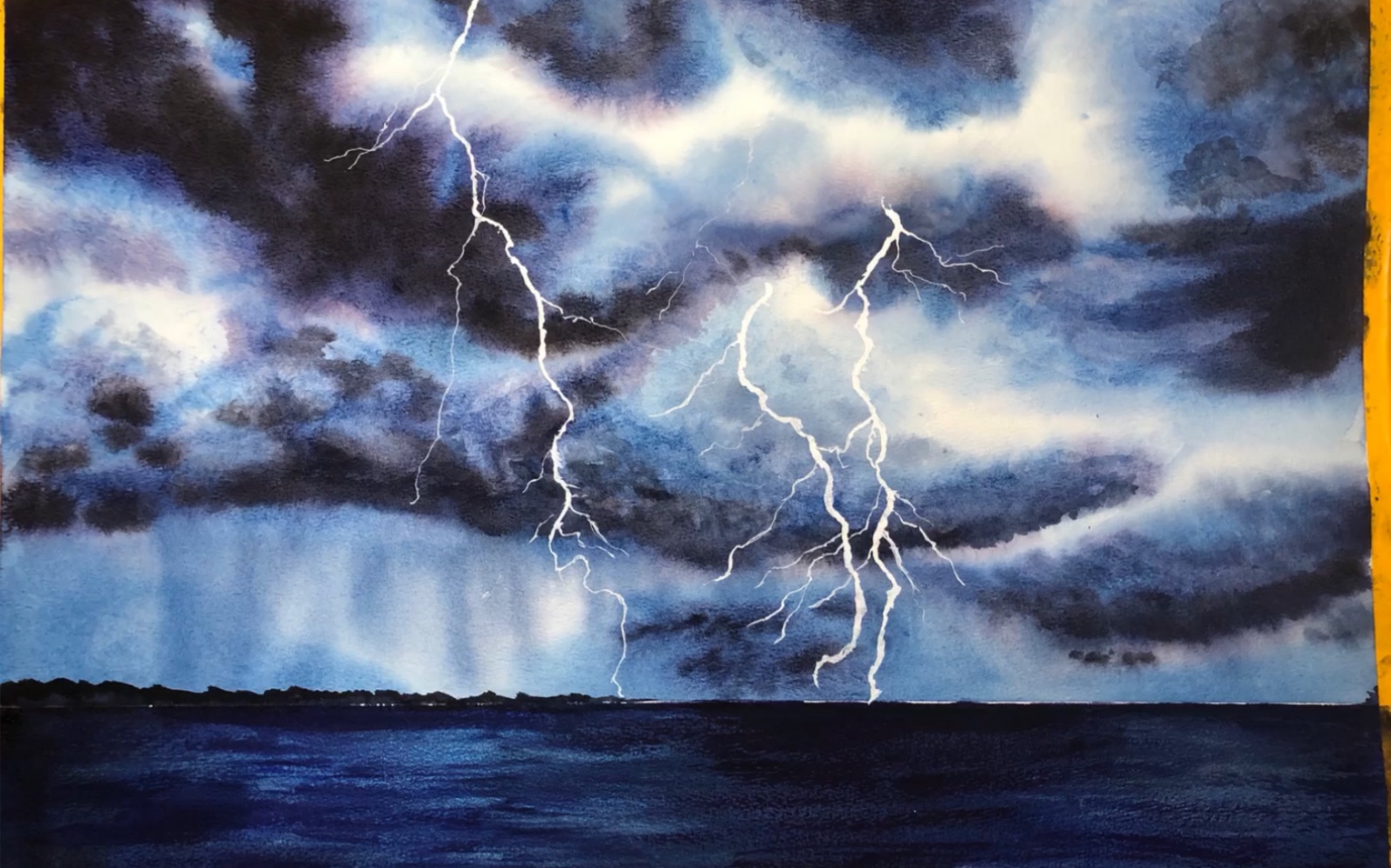 【水彩】暴风雨闪电天空-水彩云与海-4k超大纸-浪费颜料系列