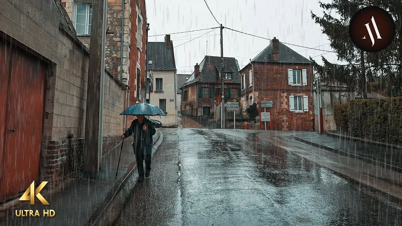 [图]【4K】法国巴黎北部乡村小镇的雨中漫步