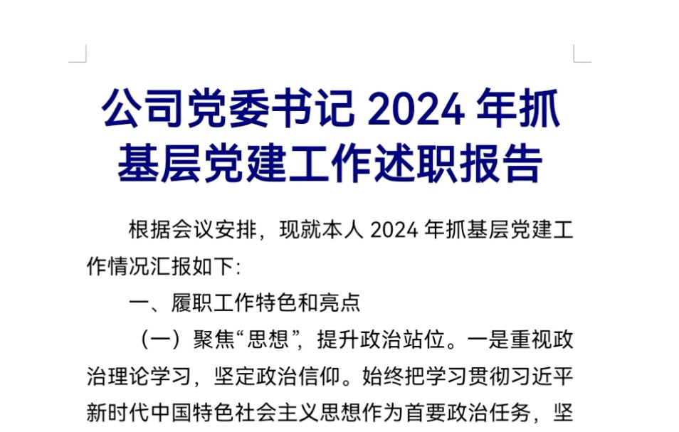 公司党委书记2024年抓基层党建工作述职报告哔哩哔哩bilibili