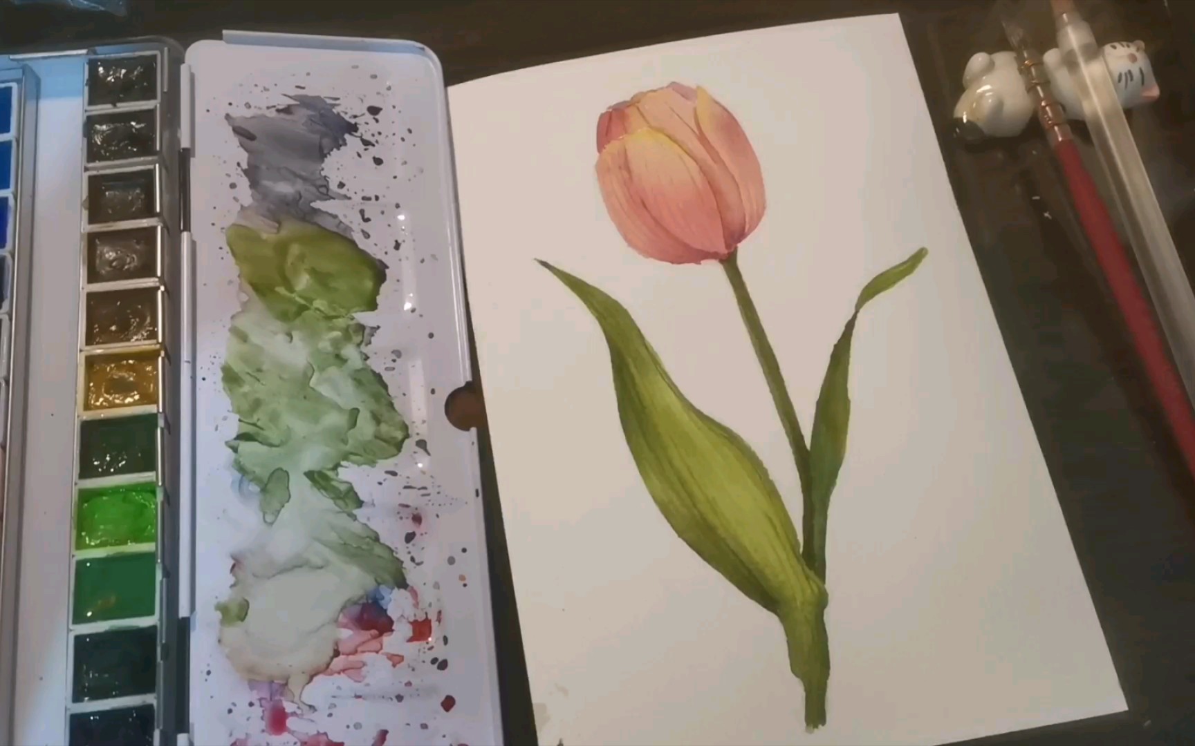 【水彩】花花好美61郁金香|mg水彩颜料 宝虹水彩纸_哔哩哔哩 (゜-゜
