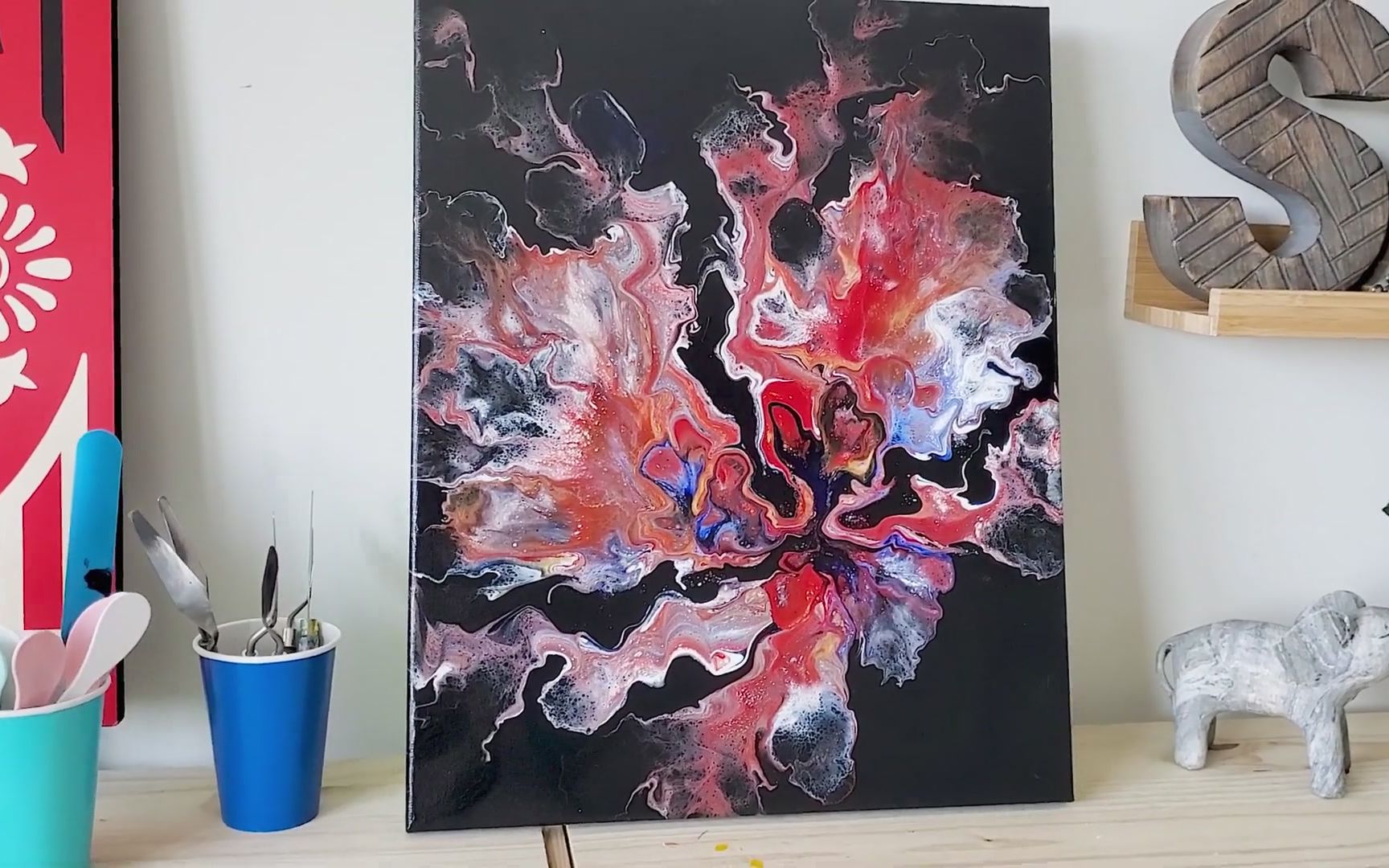 丙烯画流体丙烯画燃烧的火焰花卉