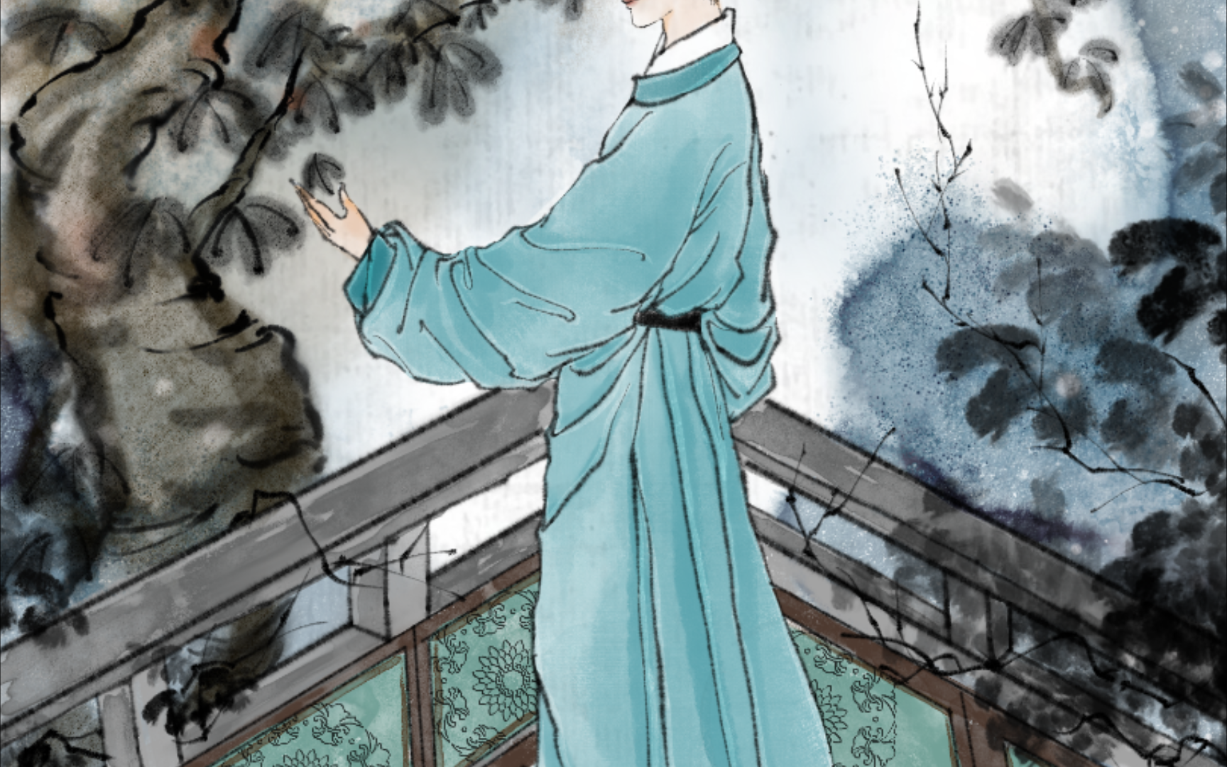 【绘画过程】【史同】【李煜】无言独上西楼,月如勾,寂寞梧桐深院