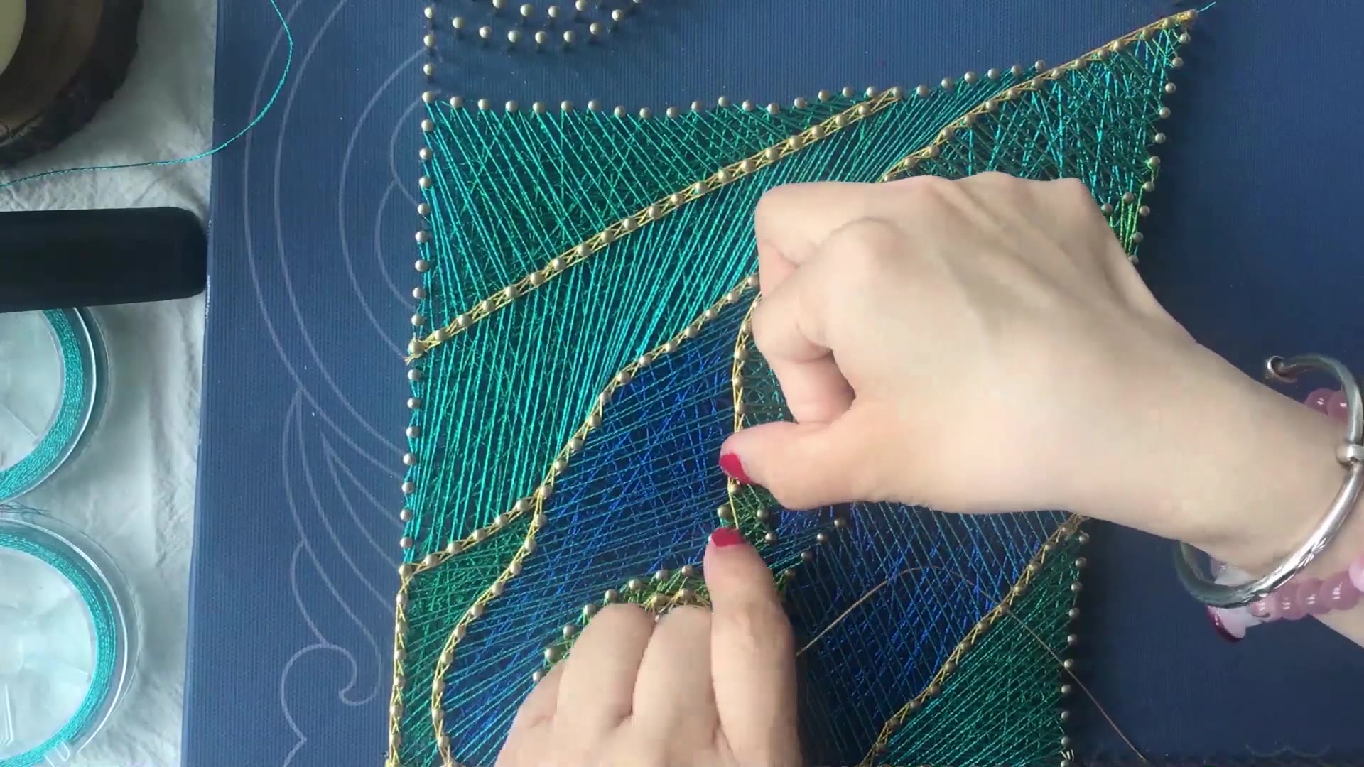 【弦丝画】墙蛙中式创意减压钉子绕线弦丝画吉祥鸟孔雀制作视频数字③