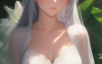 ai绘画动画百合花婚纱的白色透明,衣服透明若隐若现