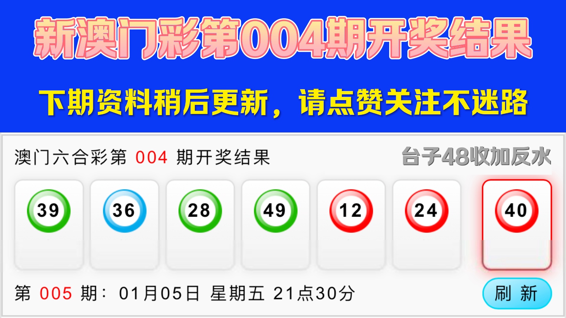 澳门六合彩第004期开奖结果,澳门六合彩开奖记录,澳门六合彩开奖直播!