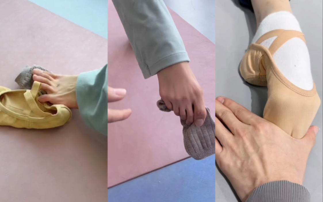 【极】舞蹈课堂7,光脚夹袜子,精讲压脚背 女学生男老师 舞蹈软开基本
