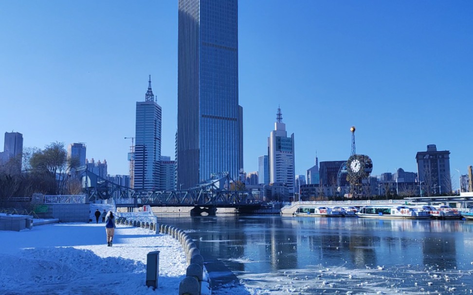 天津海河雪景