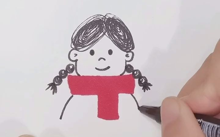 围围巾的女孩简笔画图片