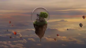 【PS合成】PS场景合成漂浮小屋