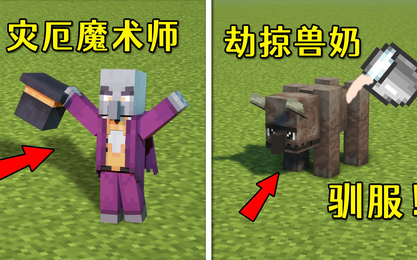 我的世界用掠夺兽的奶驯服小掠夺兽灾厄村民添加强大魔术师