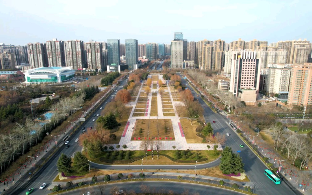 航拍西安市未央廣場靚麗美景