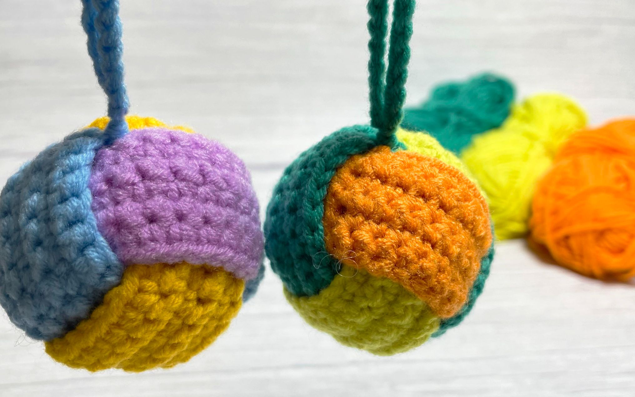 钩针编织,三色玲珑小球,挂件