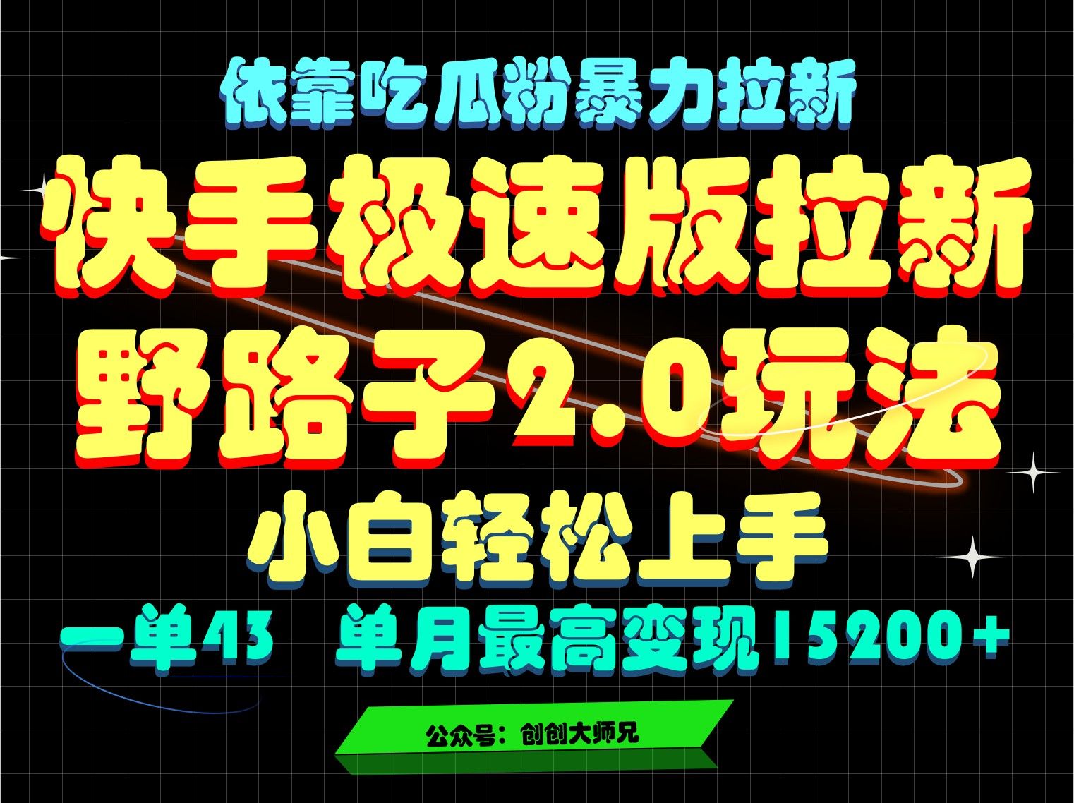 [图]5、快手极速版拉新野路子2.0玩法，依靠吃瓜粉暴力拉新，一单43，单月最高变现15200+！如何成为快手推广员？