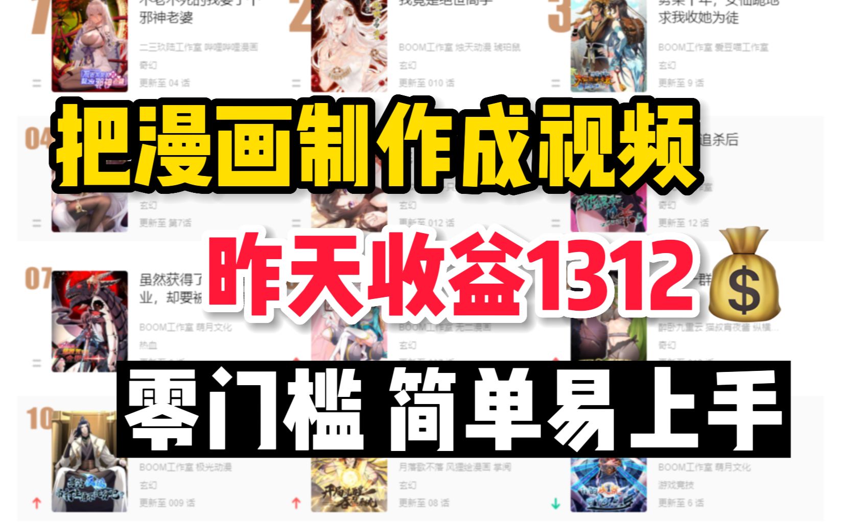 在头条把漫画小说做成视频,1天赚了1312元,方法简单,分享实操过程,零基础人人可做!哔哩哔哩bilibili