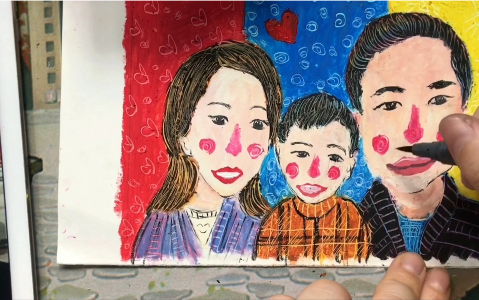 油画棒可爱的头像手绘教程幸福的一家三口