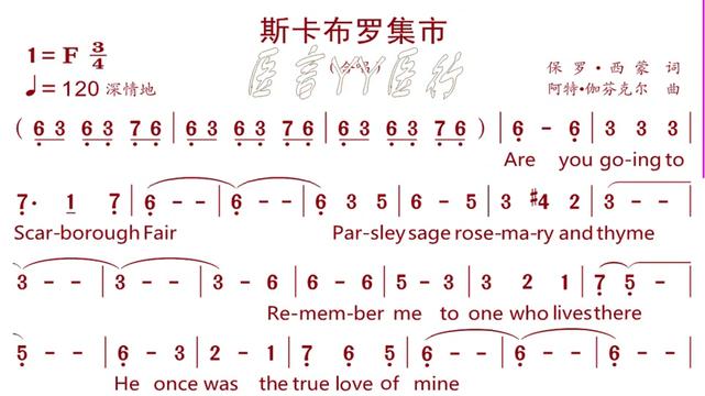 f 调动态乐谱伴奏曲《斯卡布罗集市》(女声小合唱伴奏)