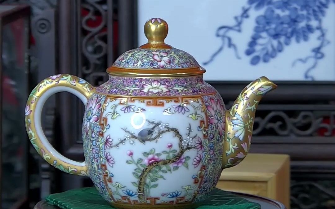 镇英大瓷馆 景德镇陶瓷手绘珐琅彩古月轩天花板开窗花鸟茶壶茶具