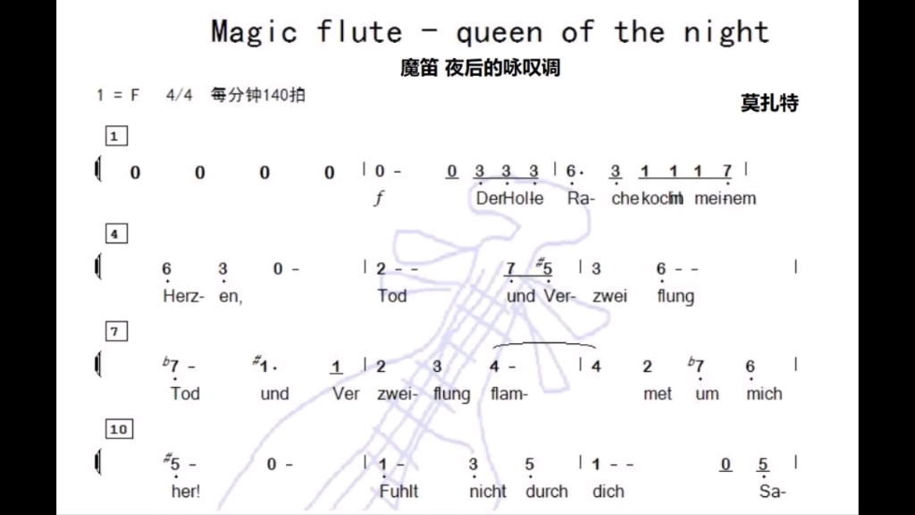 [图]魔笛 夜后咏叹调 复仇的火焰 F调伴奏 Queen of the night (from Magic Flute) - instrumental in F