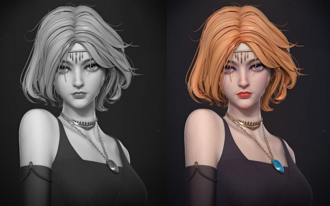 zbrush角色教程女性角色高模雕刻头发笔刷运用及上色处理详解