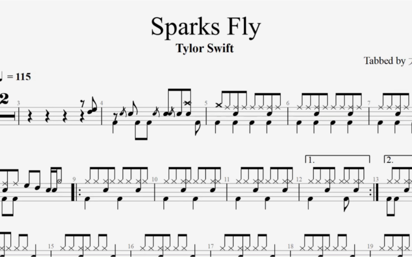 动态鼓谱《sparks fly》tylor swift