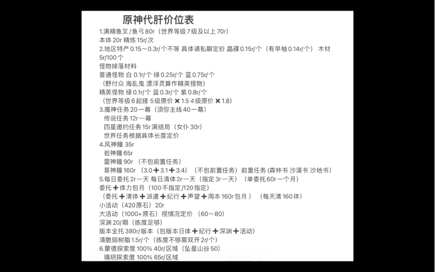 [图]原神代肝最新价格表 主页信誉可查 安全高效 信誉第一 安全至上！