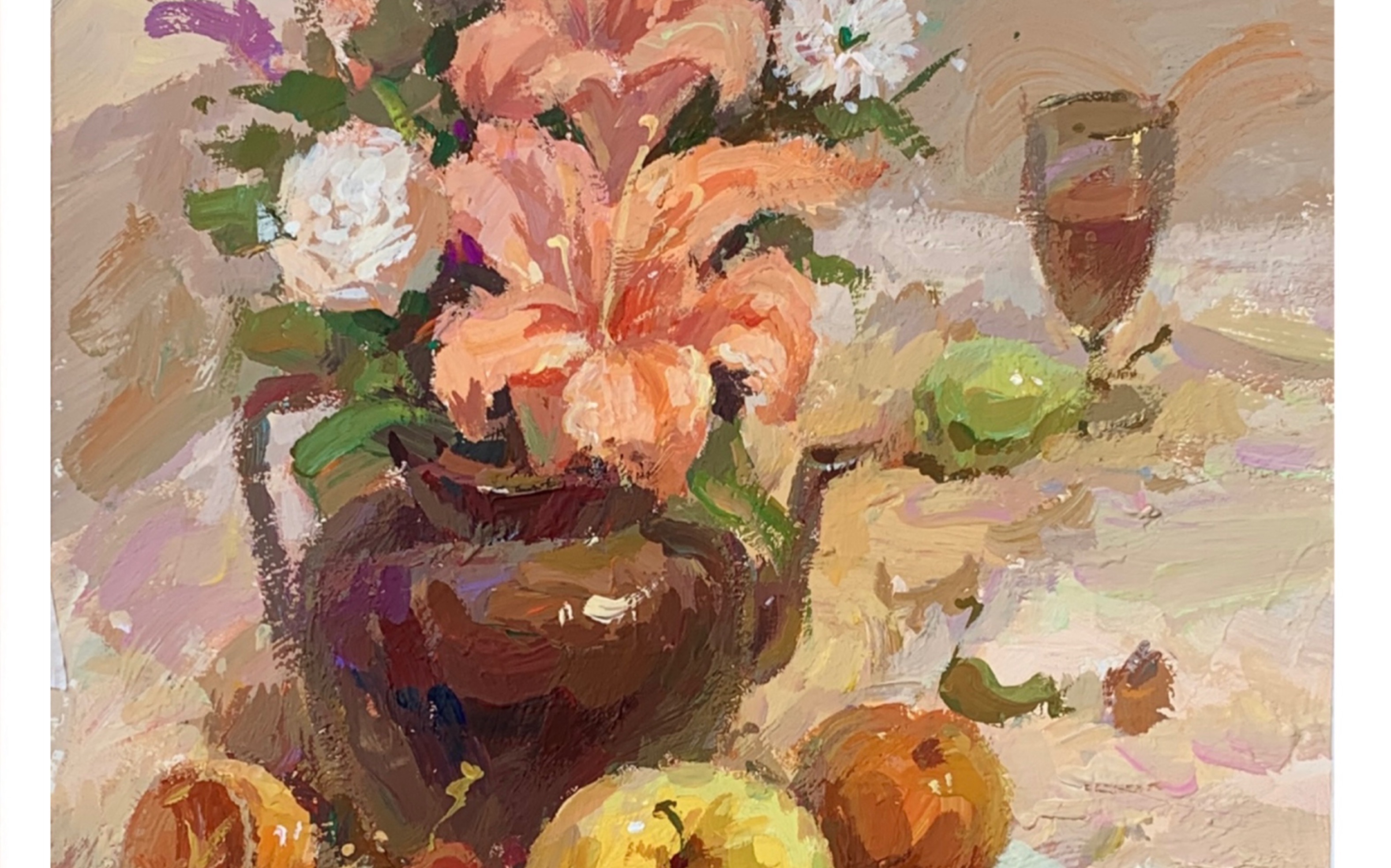 花瓶与水果 水粉画图片