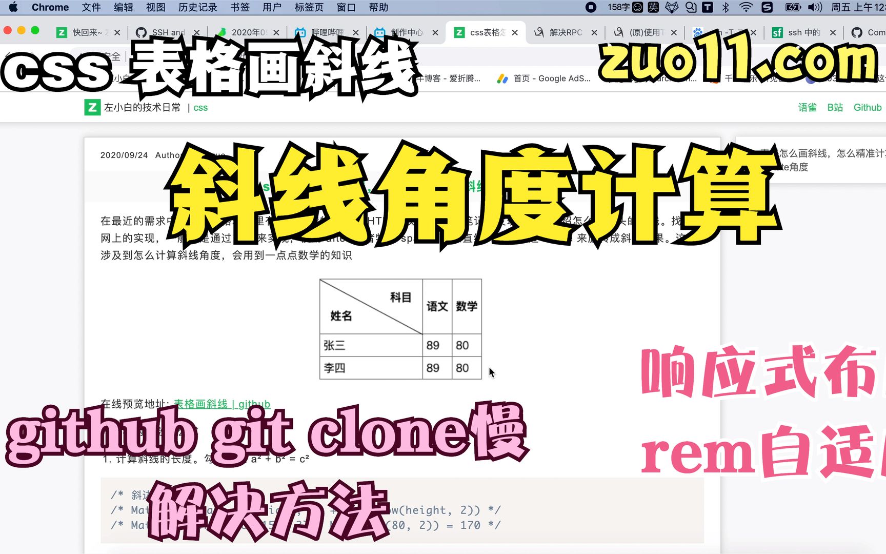 第33周 github git clone下载慢解决方法/响应式设计/rem自适应/计算表格斜线角度等哔哩哔哩bilibili