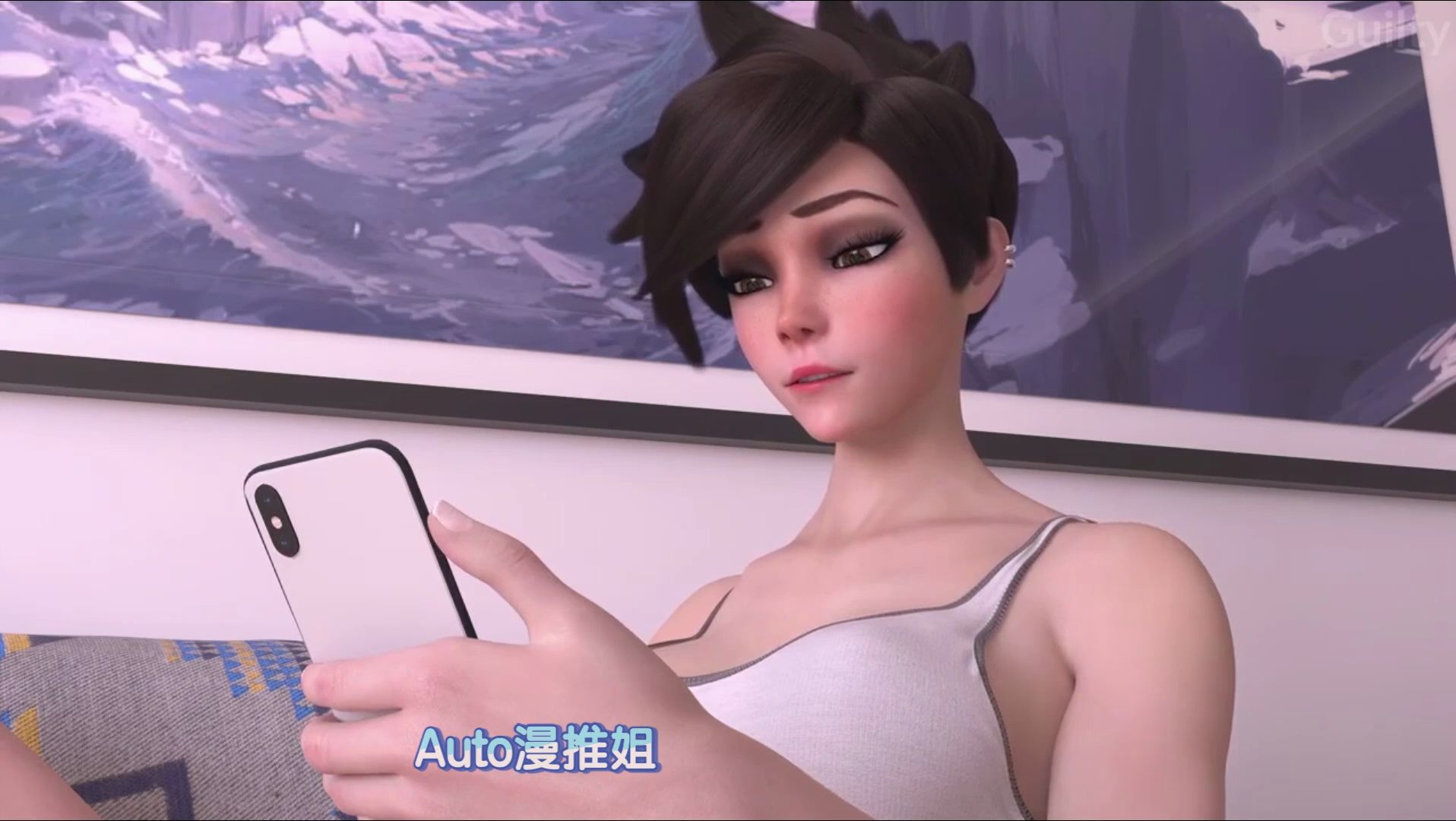 守望先锋追踪者一边看黑百合一边刷手机.【3d/作者:guilty】