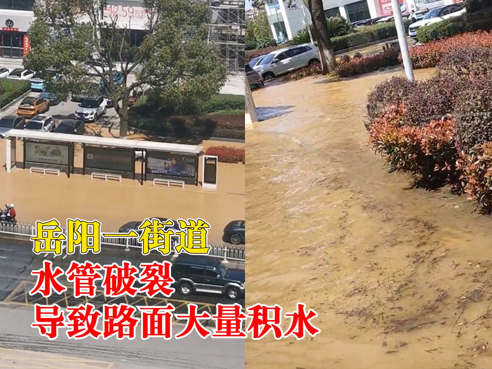 岳阳一街道水管破裂路面积水成河,自来水公司:正在维修哔哩哔哩bilibili