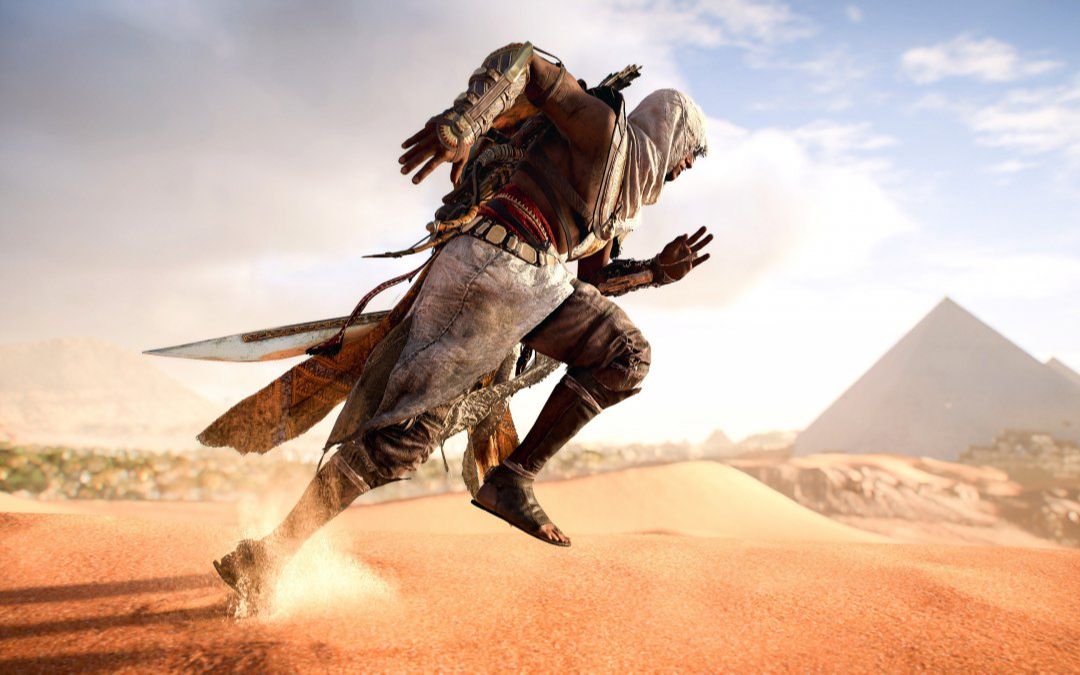 刺客信条 起源 主角巴耶克 常规动作上下坡移动,跳下,细节表现参考.